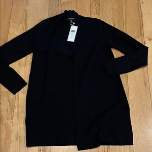 Eileen Fisher Classic Black Open-Front Sweater black merino NWT $318 retail